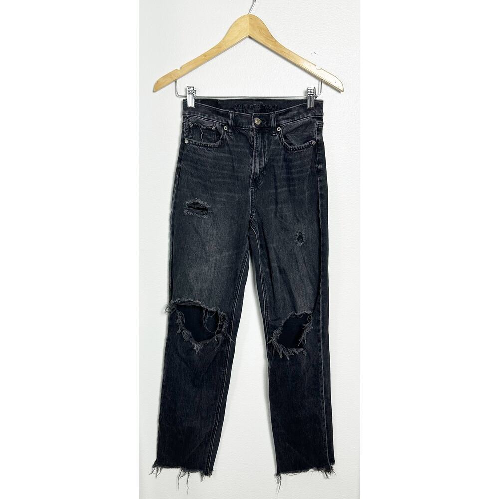 American Eagle Women's Super High Rise Baggy Straight Jeans Black sz 0